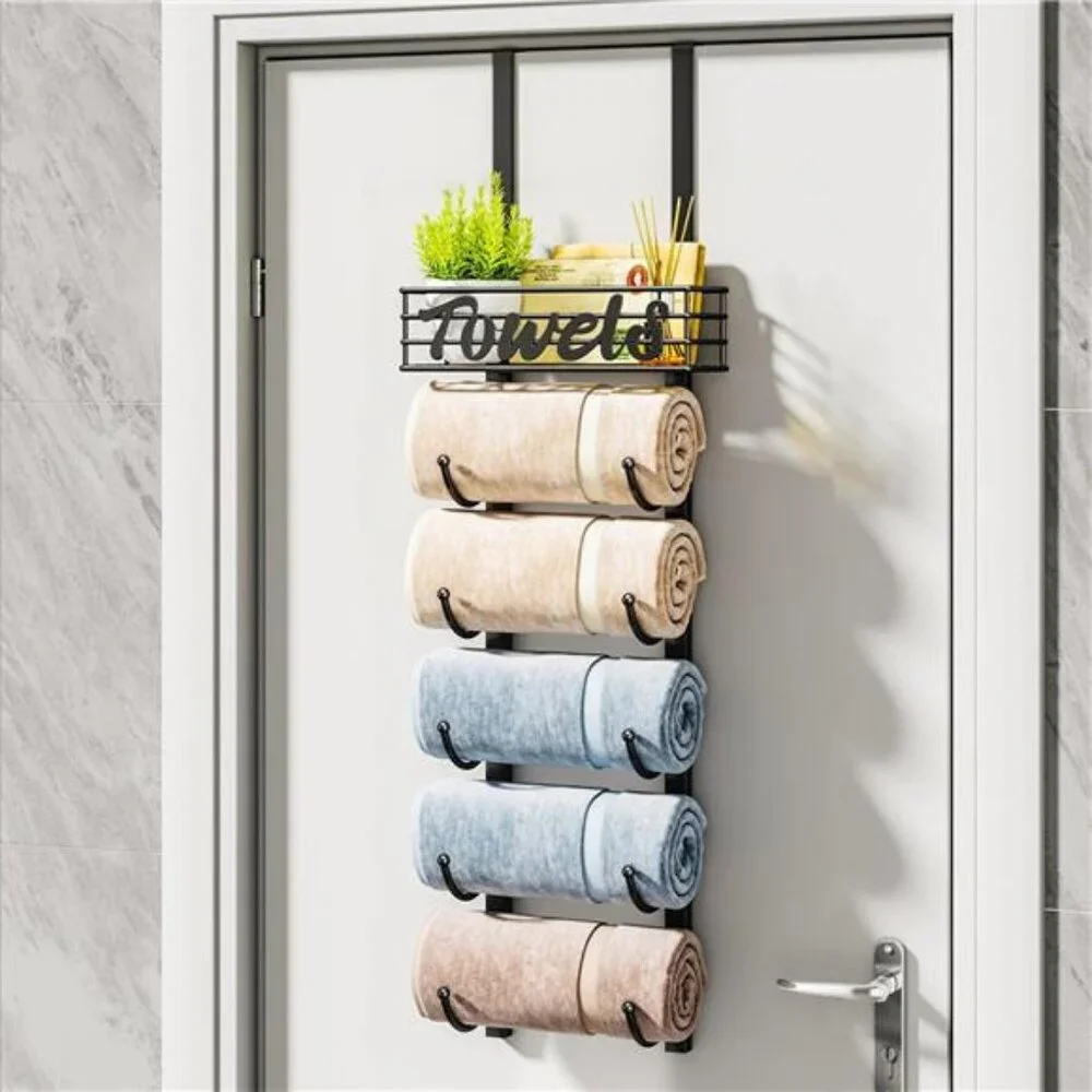 Over Door Towel Rack 6 Tier Bathroom Storage Wall Mount Rolled Towel Organizer